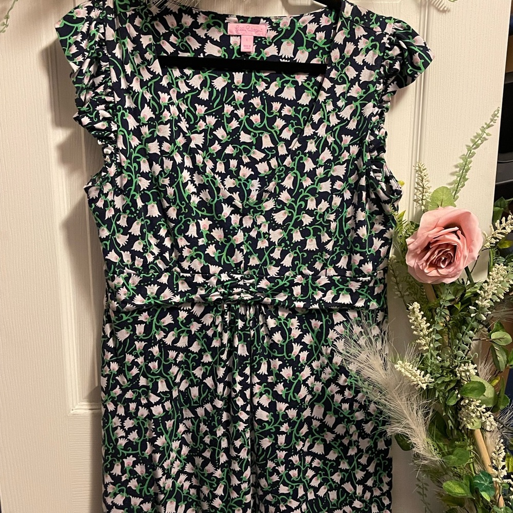 Lilly Pulitzer flower dress silk cotton blend large
